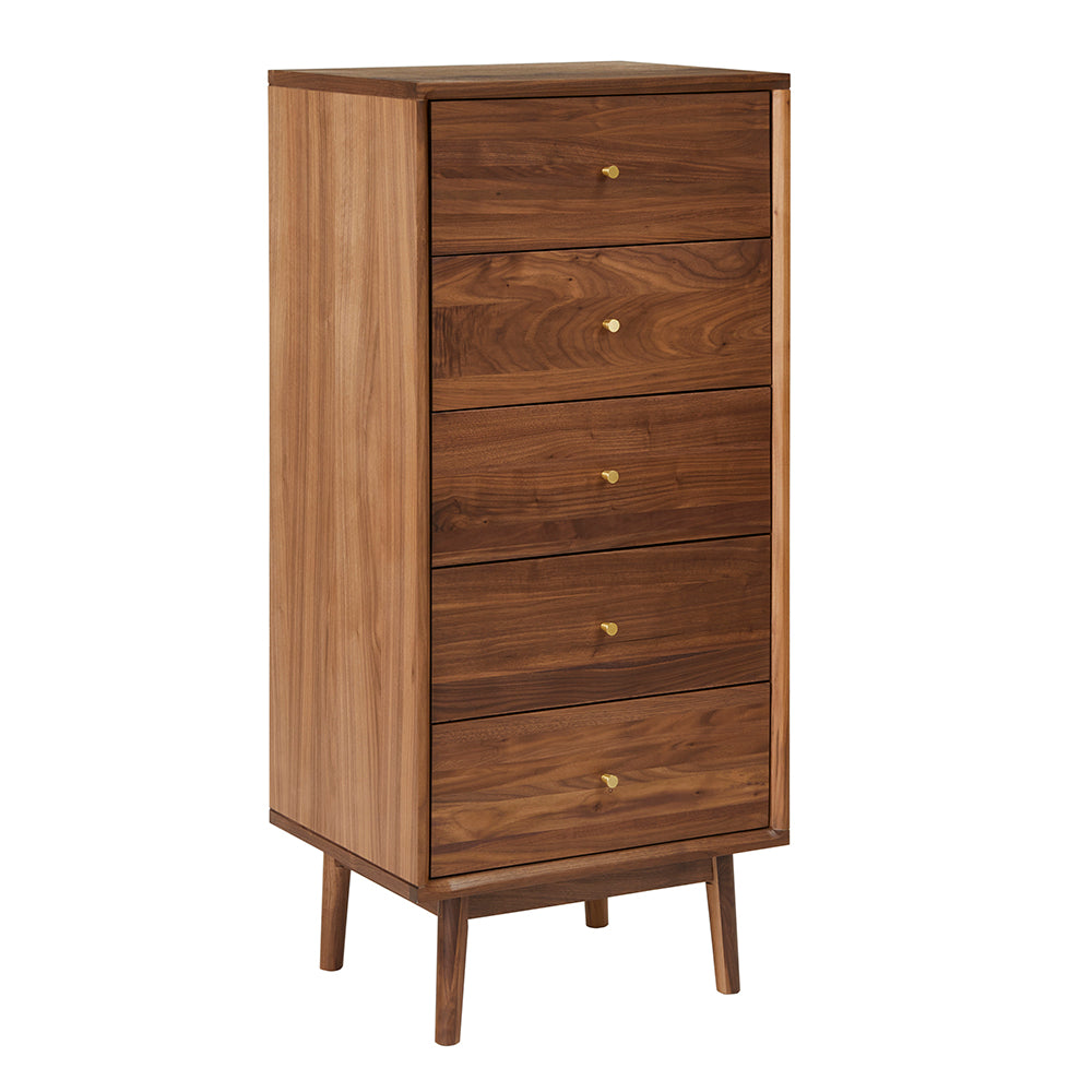 Fishe & Lilly Wright Walnut Tallboy Chest of 5 Drawers