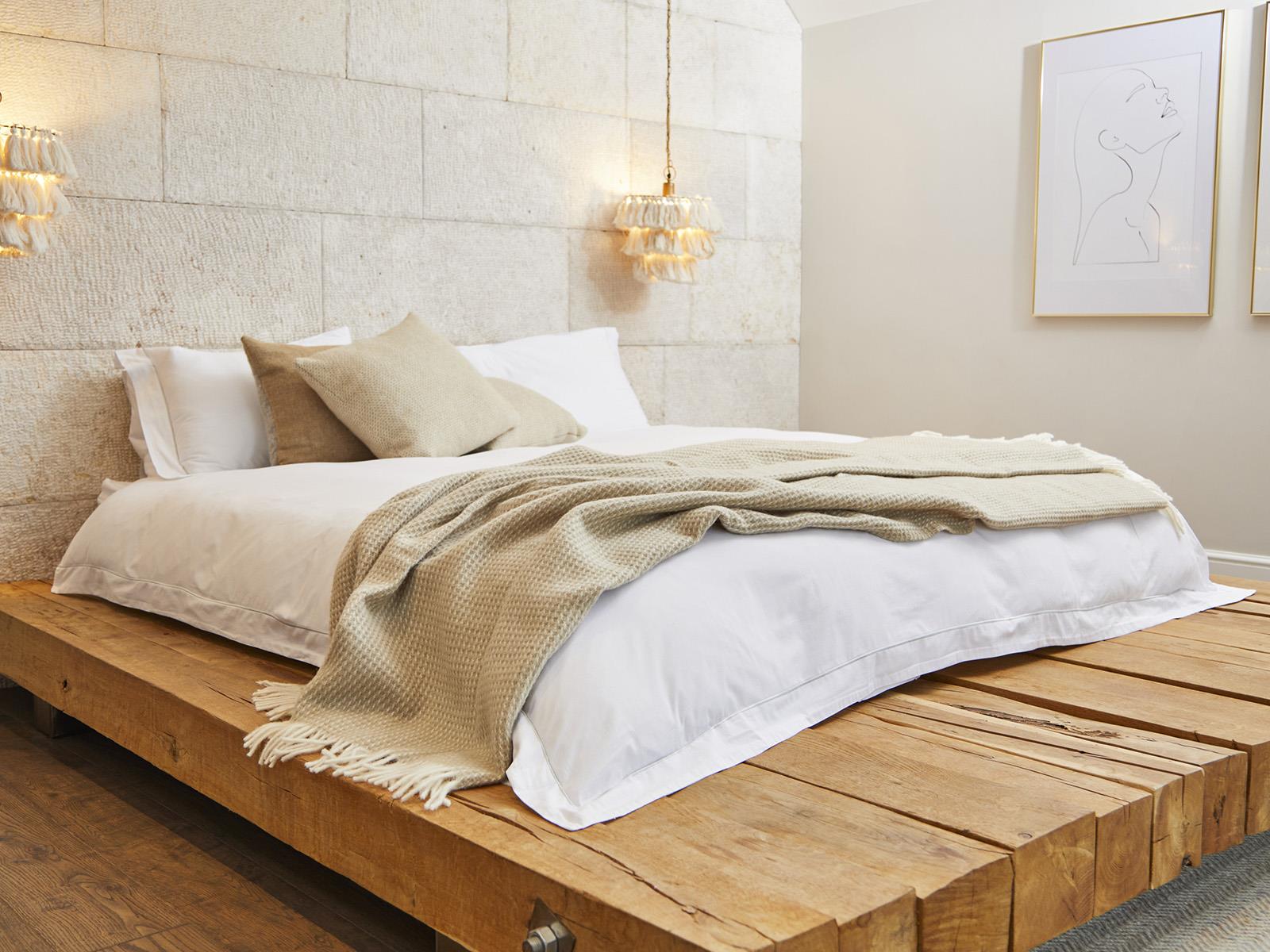 Waffle XL Pure New Wool Throw - Oatmeal - White Bear Furnishings