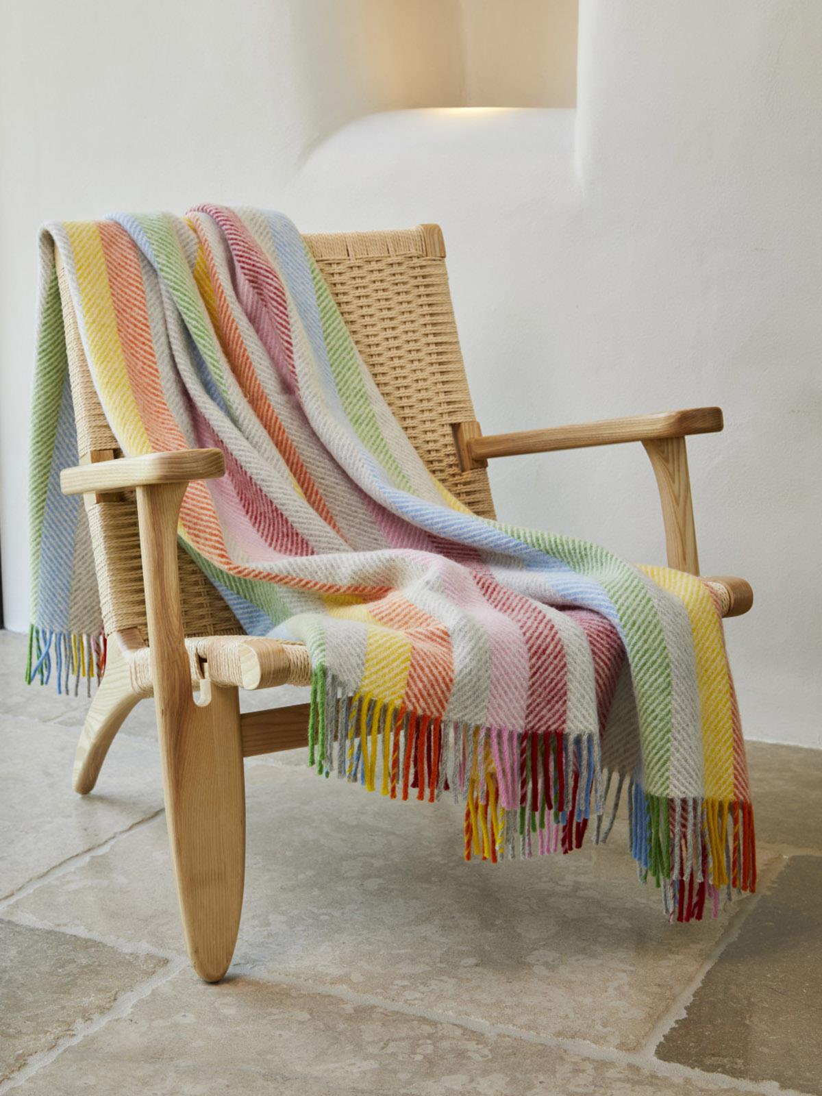 Stripe Pure New Wool Throw - Rainbow Grey - White Bear Furnishings