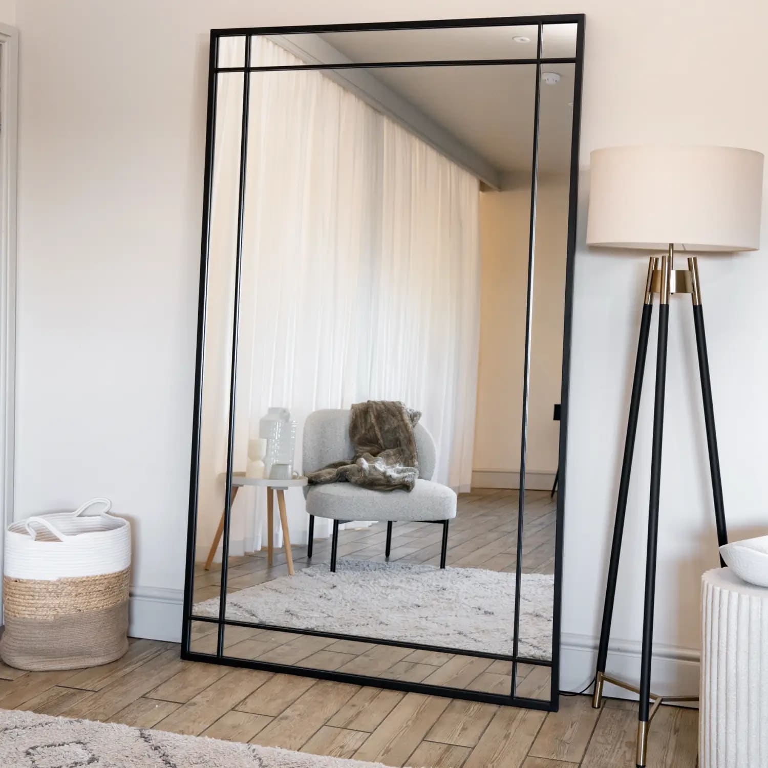 Aimi - Full Length Black Metal Rectangle Window Mirror - 180cm x 105cm. - White Bear Furnishings