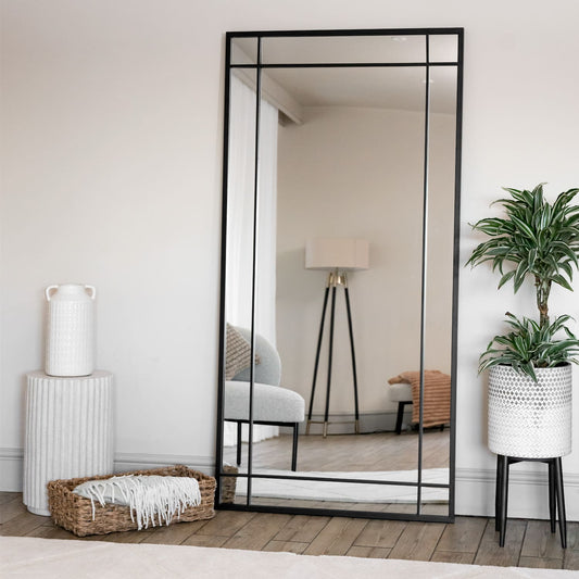 Aimi - Full Length Black Metal Rectangle Window Mirror - 180cm x 90cm - White Bear Furnishings