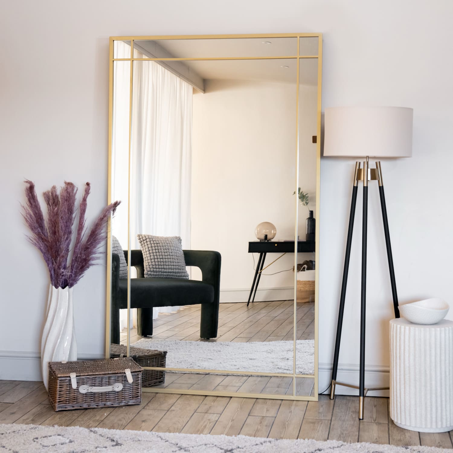 Aimi - Full Length Gold Metal Rectangle Window Mirror - 180cm x 105cm - White Bear Furnishings