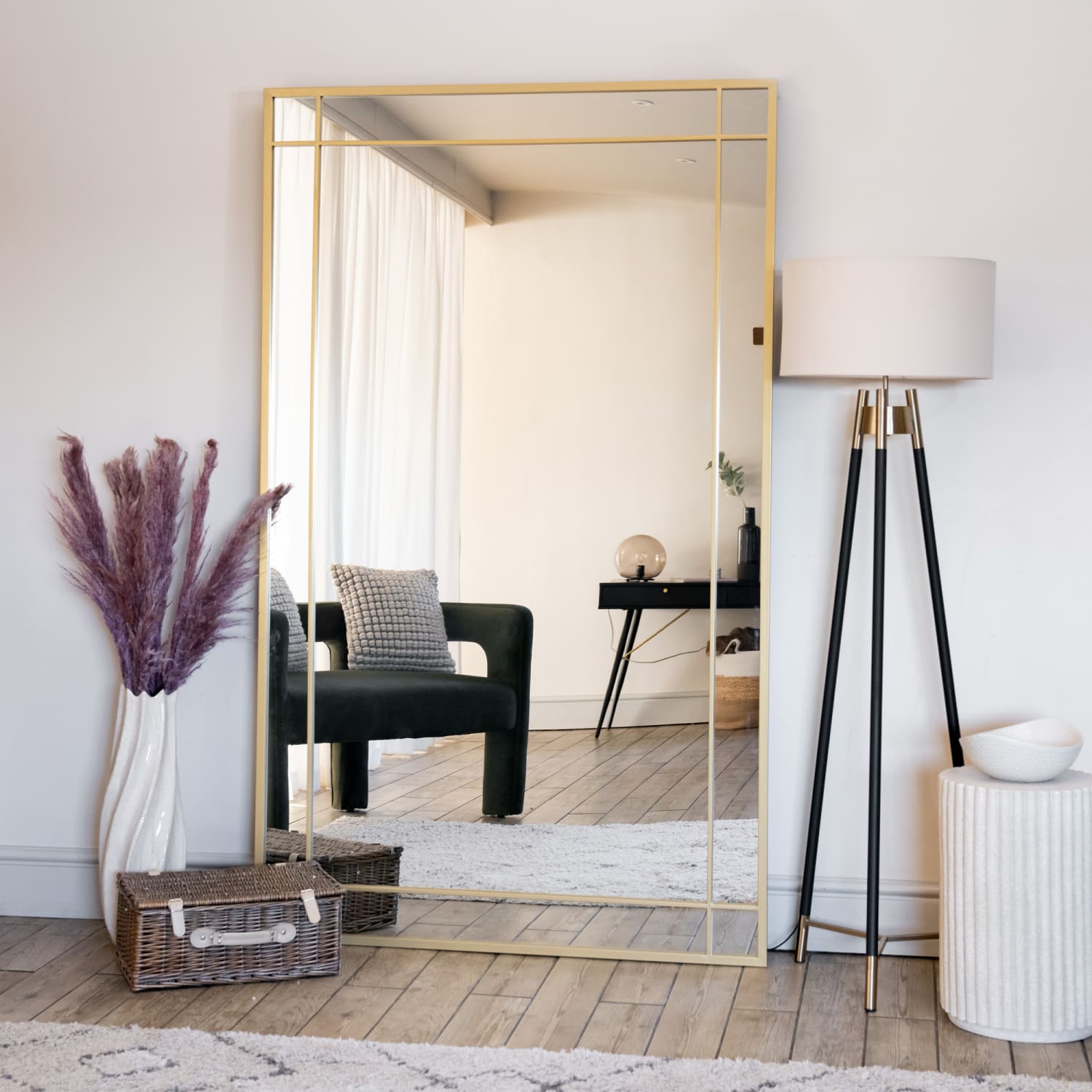 Aimi - Full Length Gold Metal Rectangle Window Mirror - 200cm x 120cm - White Bear Furnishings