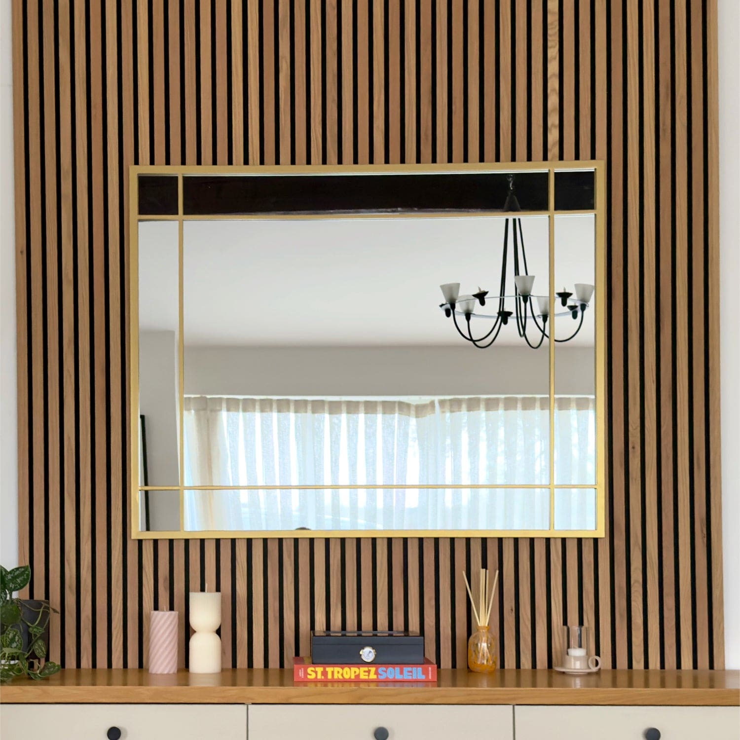 Aimi - Gold Metal Rectangle Window Mirror - 95cm x 120cm. - White Bear Furnishings