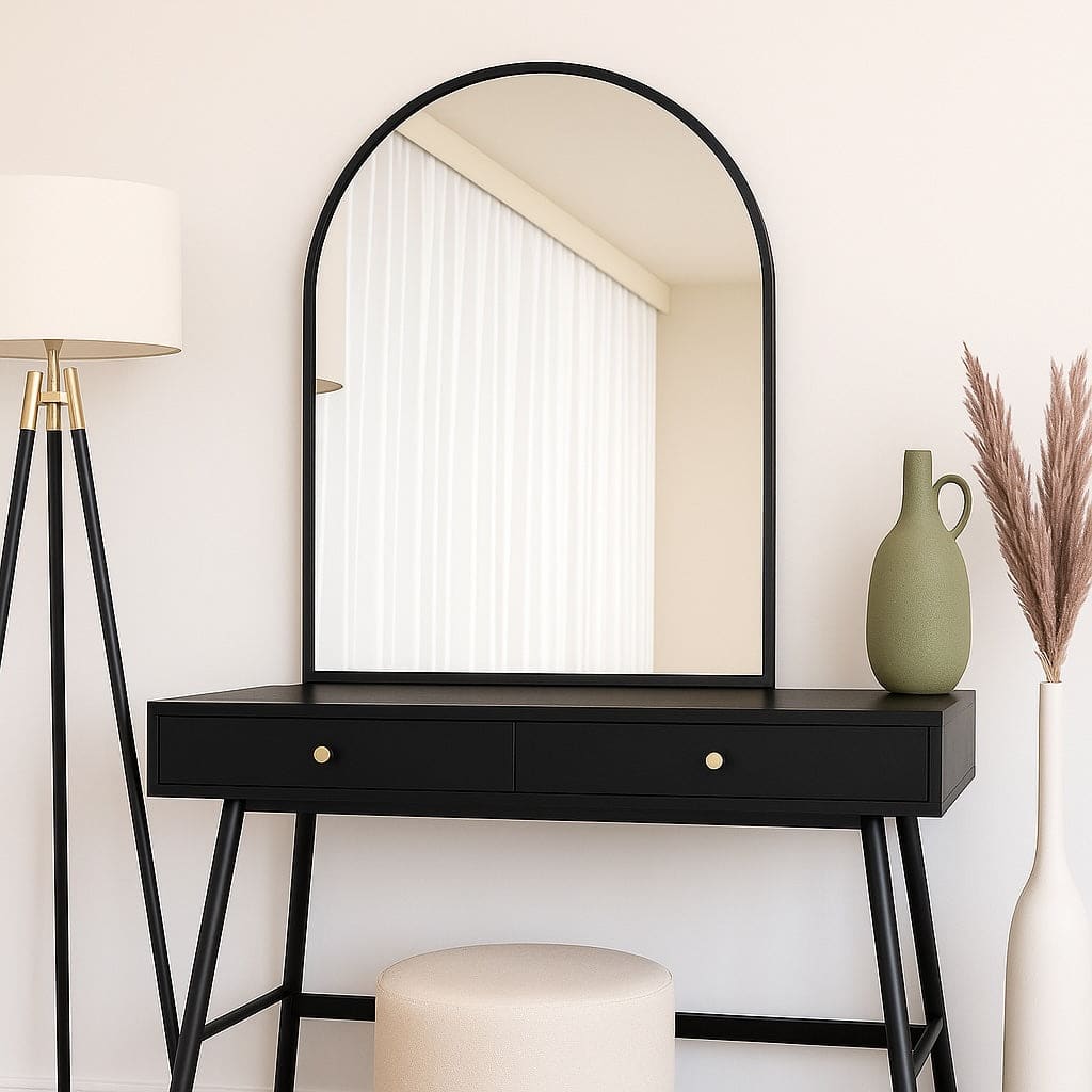 Akiko - Black Metal Arched Mirror - 120cm x 95cm - White Bear Furnishings