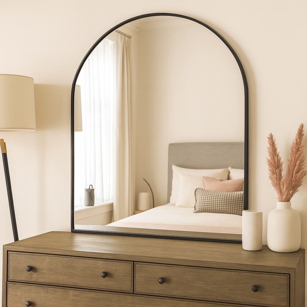 Akiko - Black Metal Arched Mirror - 120cm x 95cm - White Bear Furnishings