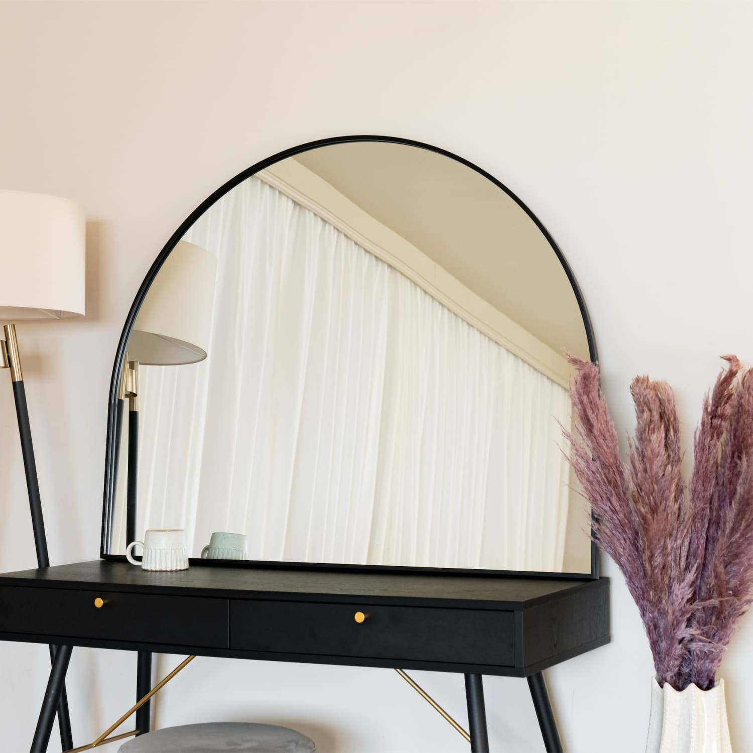 Akiko - Black Metal Arched Mirror - 95cm x 120cm - White Bear Furnishings