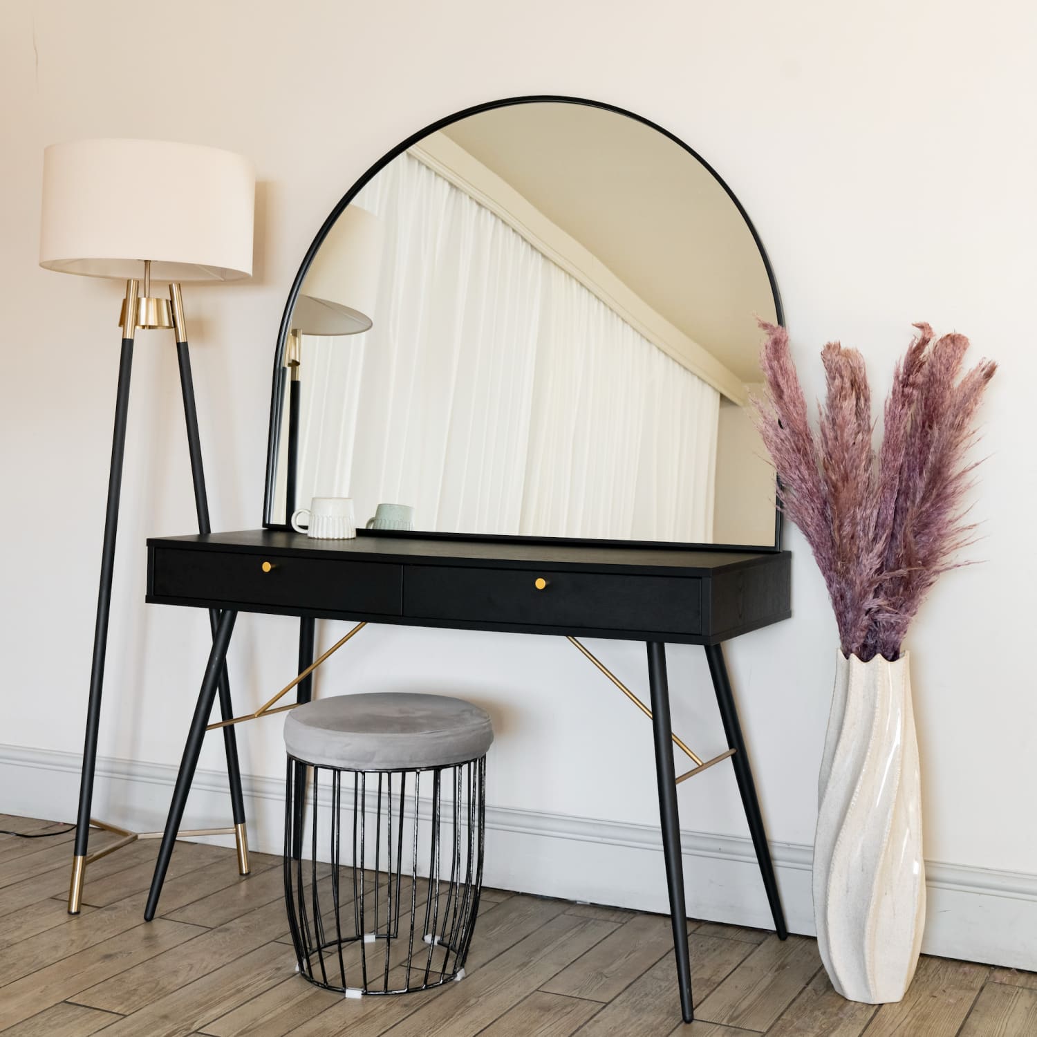 Akiko - Black Metal Arched Mirror - 95cm x 120cm - White Bear Furnishings