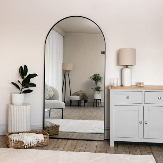 Akiko - Full Length Black Metal Arched Mirror - 180cm x 90cm - White Bear Furnishings