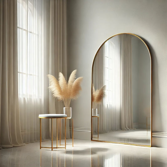 Akiko - Full Length Gold Metal Arched Mirror - 180cm x 90cm - White Bear Furnishings