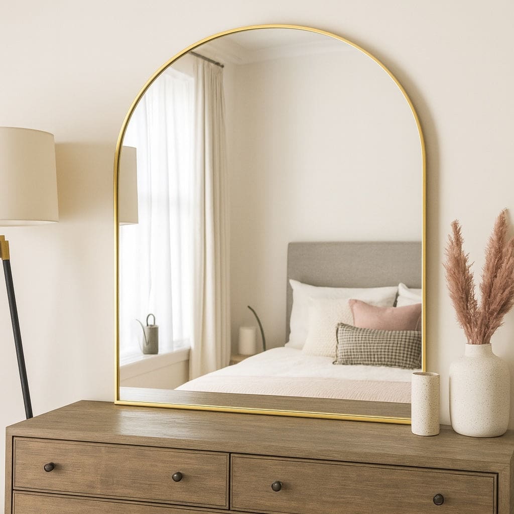 Akiko - Gold Metal Arched Mirror - 120cm x 95cm - White Bear Furnishings