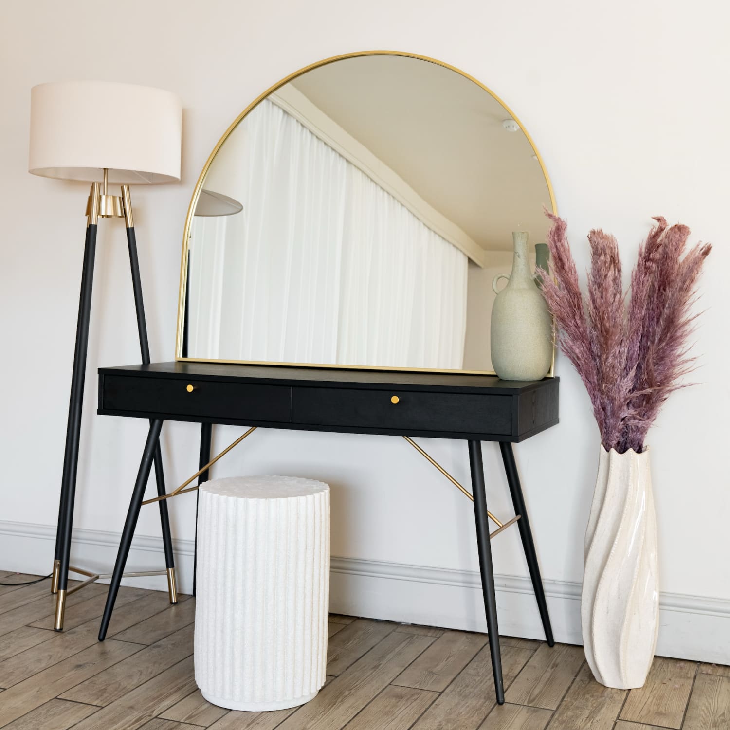 Akiko - Gold Metal Arched Mirror - 95cm x 120cm - White Bear Furnishings