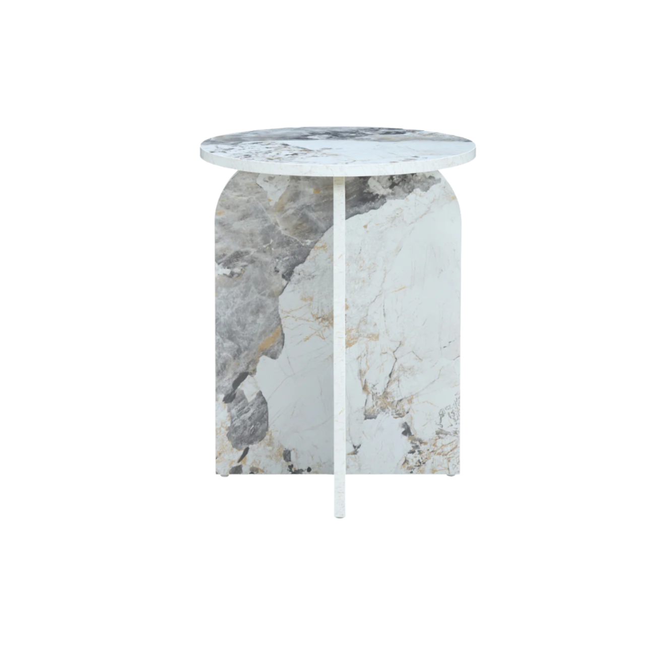 Arco Modern Round Side Table in White Marble-Effect - ST-A-R-P-ME