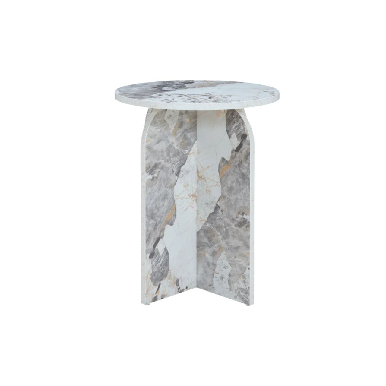Arco Modern Round Side Table in White Marble-Effect - ST-A-R-P-ME