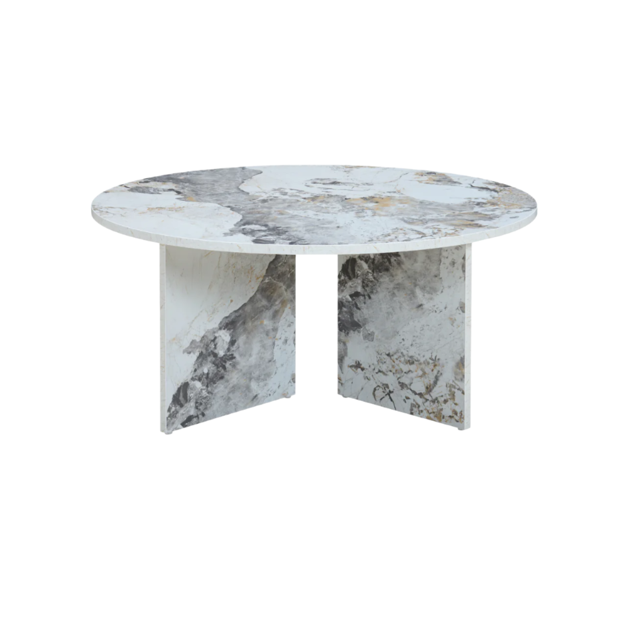 Aura Circular Marble-Effect Coffee Table with Symmetrical Base - CT-AU-R-P-ME
