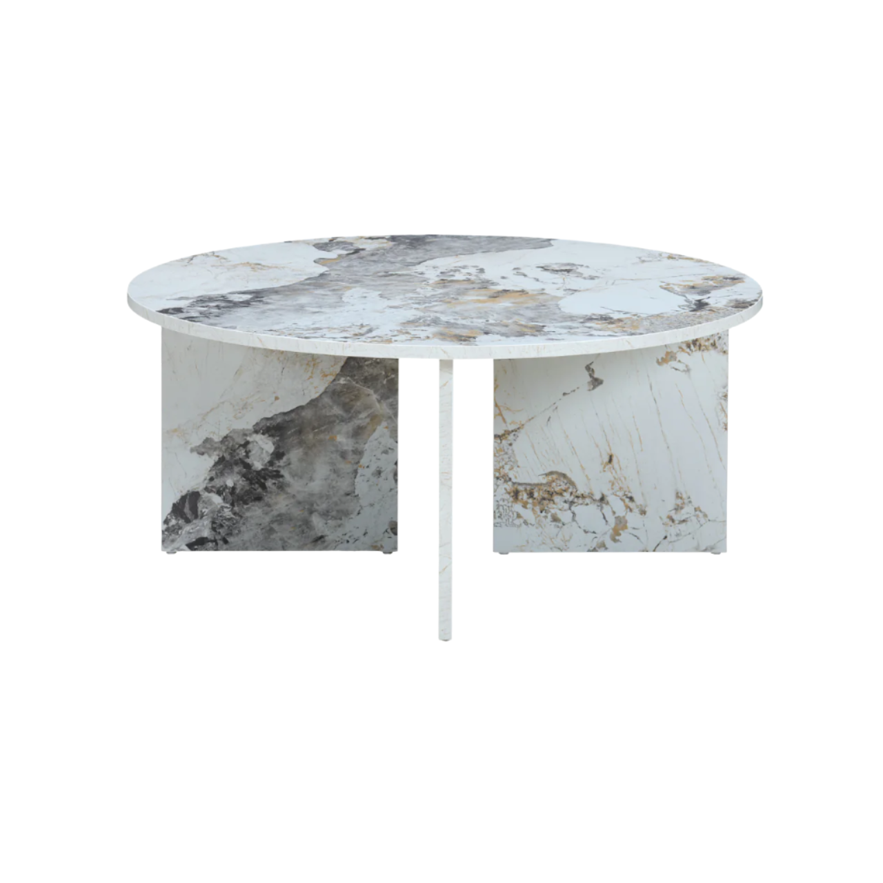 Aura Circular Marble-Effect Coffee Table with Symmetrical Base - CT-AU-R-P-ME