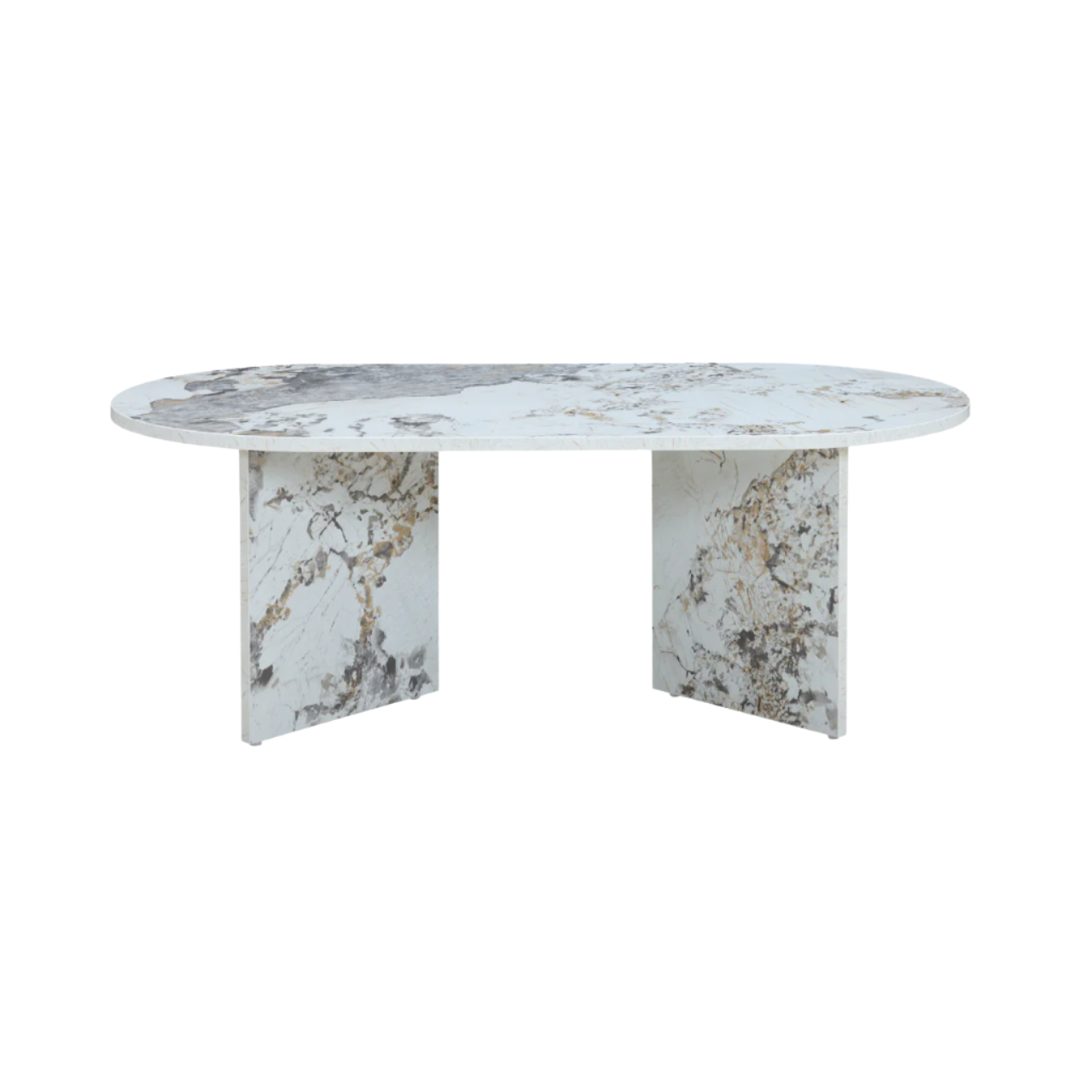 Aura Oval Marble-Effect Coffee Table with Chevron Legs - CT-AU-O-P-ME