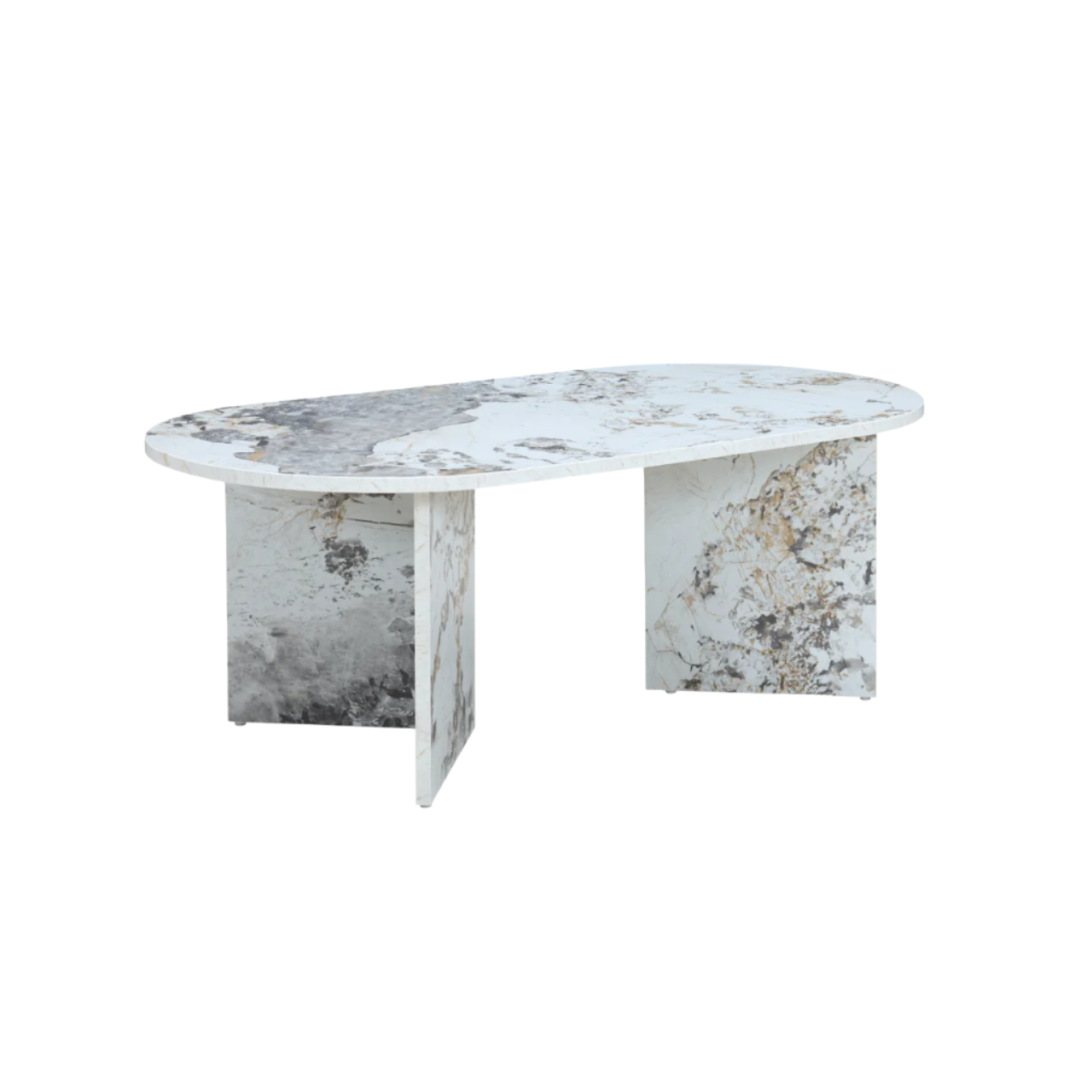 Aura Oval Marble-Effect Coffee Table with Chevron Legs - CT-AU-O-P-ME