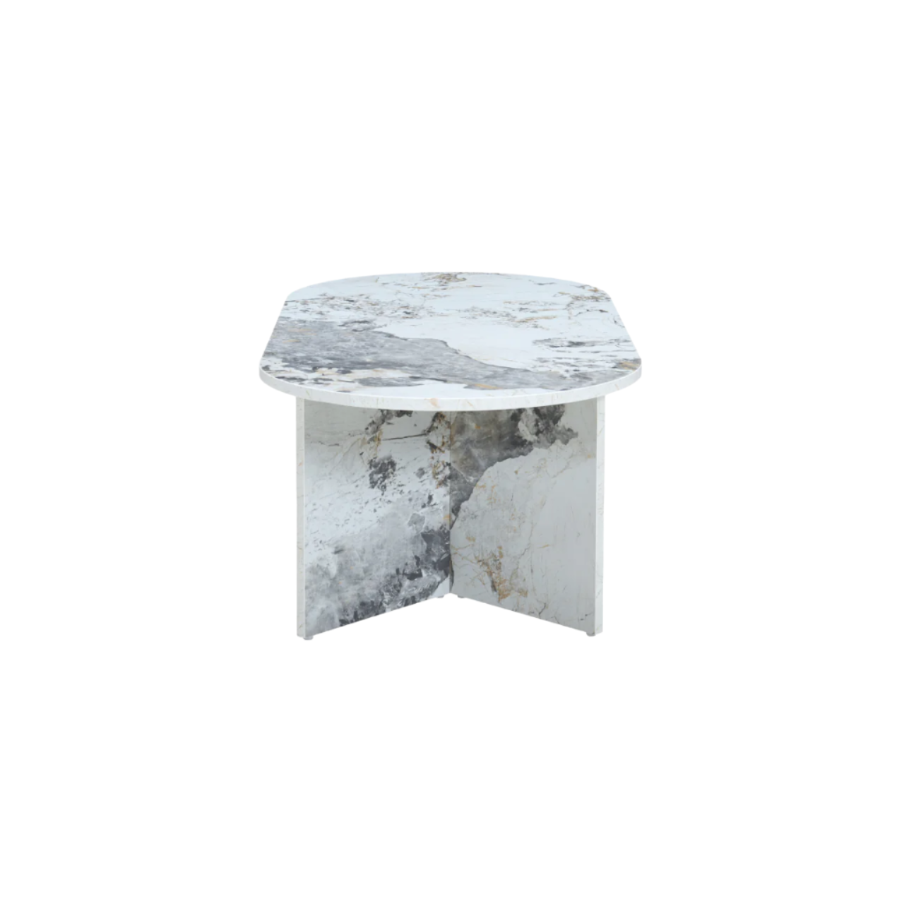 Aura Oval Marble-Effect Coffee Table with Chevron Legs - CT-AU-O-P-ME