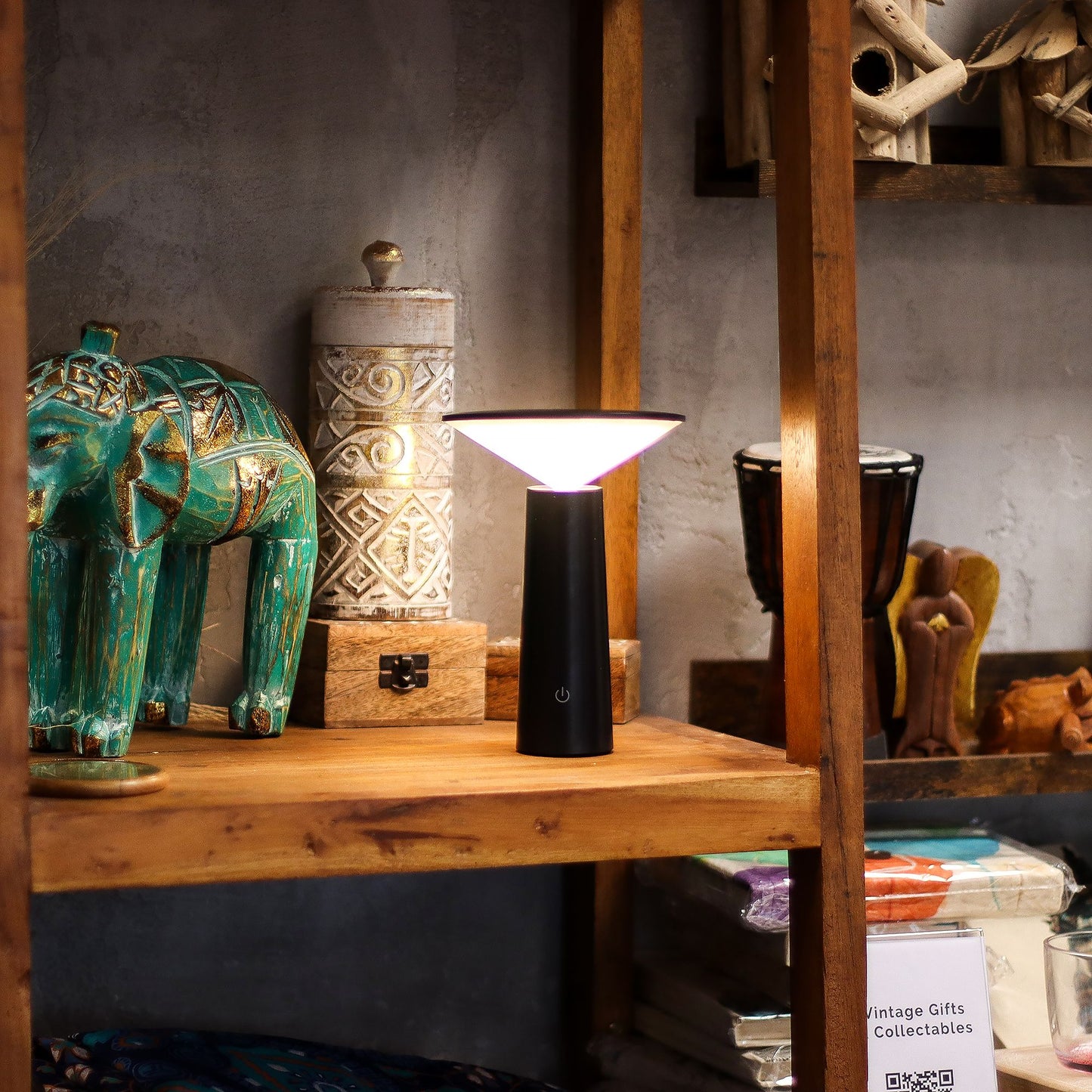 Black Mushroom Touch Lamp with USB-C Rechargeable LED