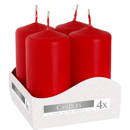 Set of 4 Red Pillar Candles 40x80mm - White Bear Furnishings