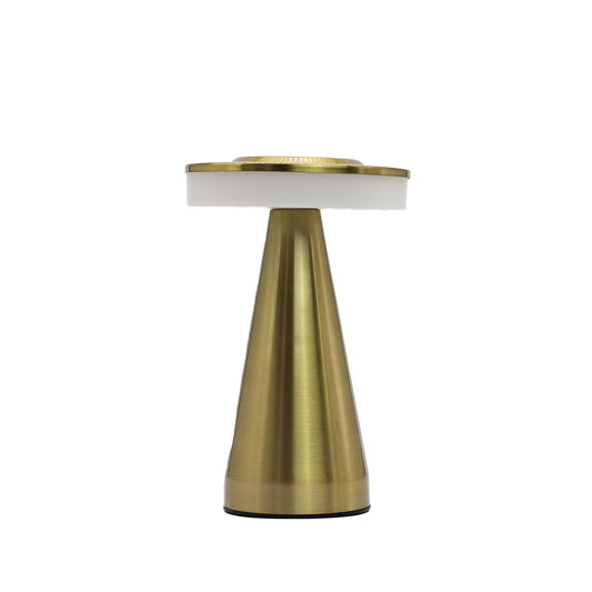 Gold and white cylindrical touch lamp on a white background
