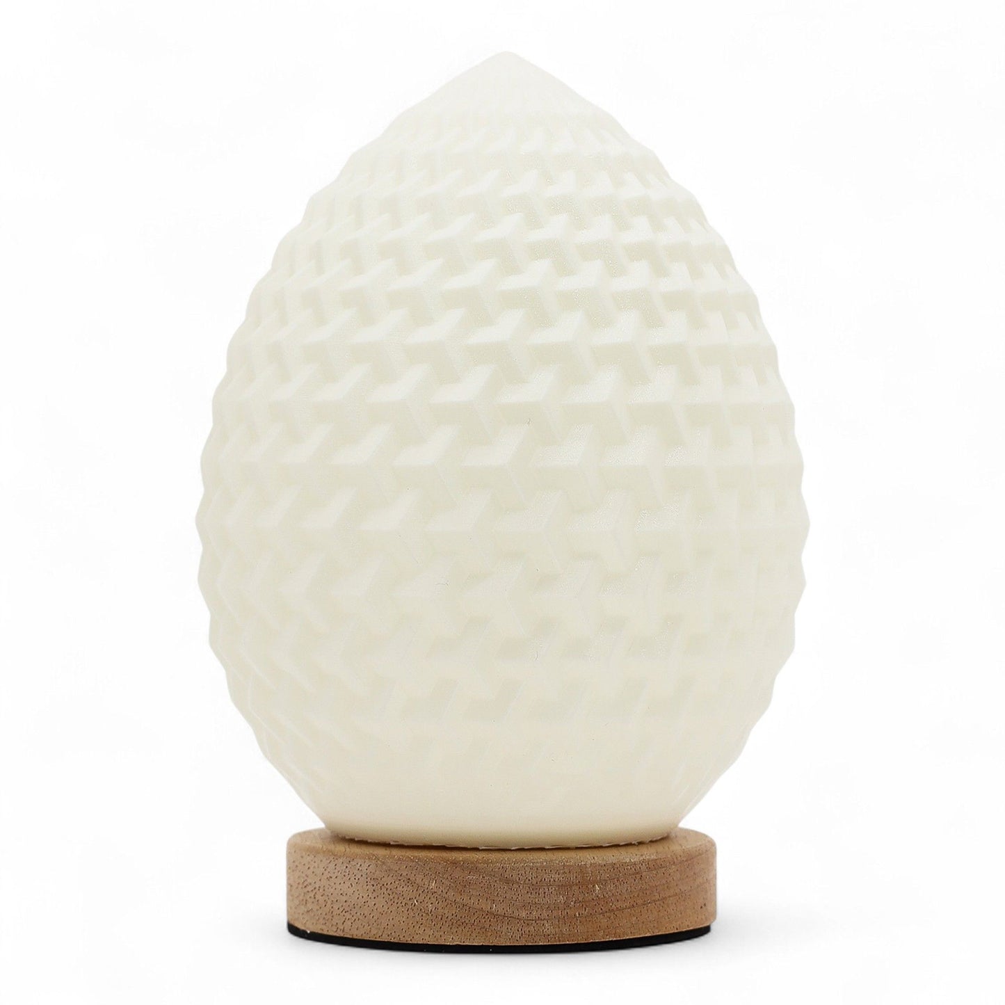 White textured lamp with wooden base on a white background