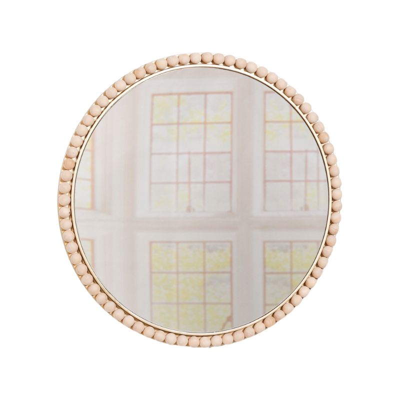 Round Wooden Beaded Gold Framed Wall Mirror - MWA658