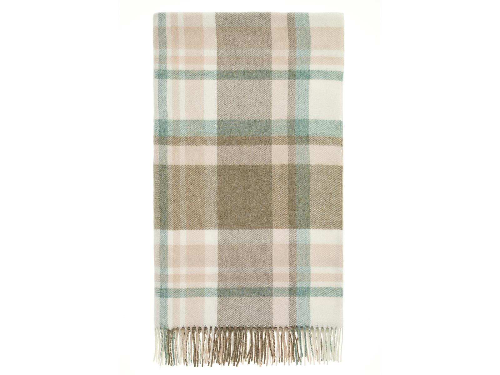 Portree Check Merino Lambswool Throw - Natural/Rose - White Bear Furnishings