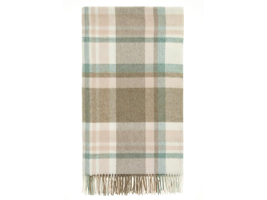 Portree Check Merino Lambswool Throw - Natural/Rose - White Bear Furnishings