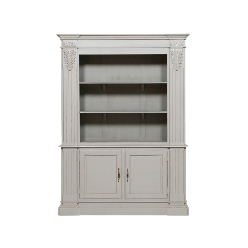 Handcrafted Large Grey Mahogany Open Bookcase with Corbel Detailing - GPF02