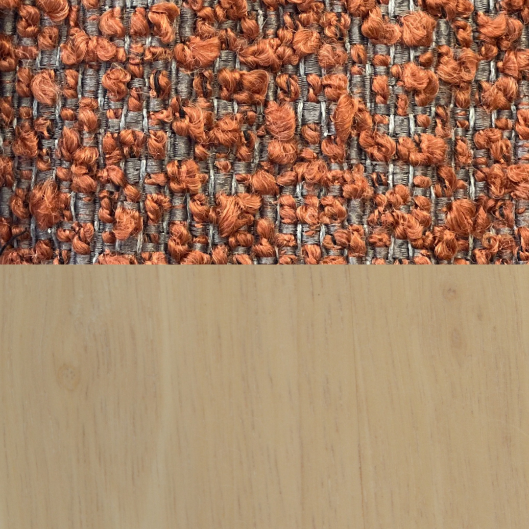 Whisper Bouclé Round Upholstered Footstool with Oak Base in Burnt Orange - S-W-RO-BO-B-WWO