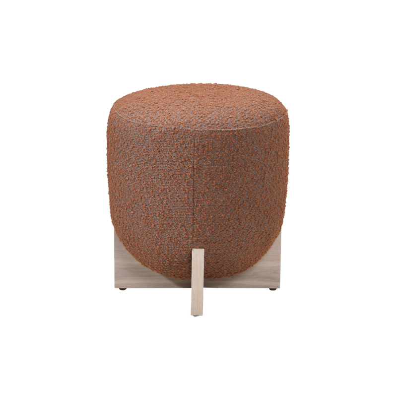 Whisper Bouclé Round Upholstered Footstool with Oak Base in Burnt Orange - S-W-RO-BO-B-WWO