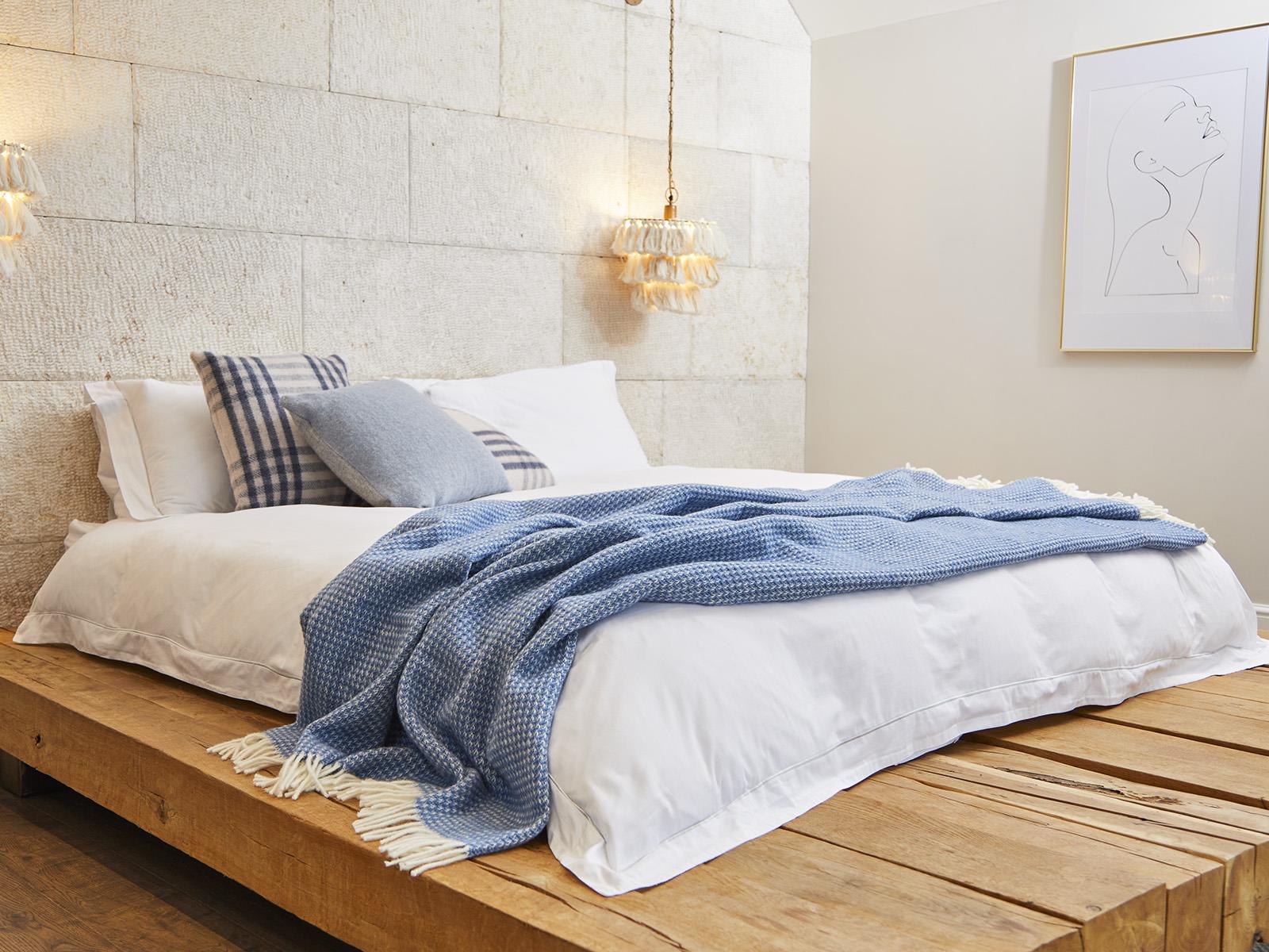 Waffle XL Pure New Wool Throw - Blue Jay - White Bear Furnishings