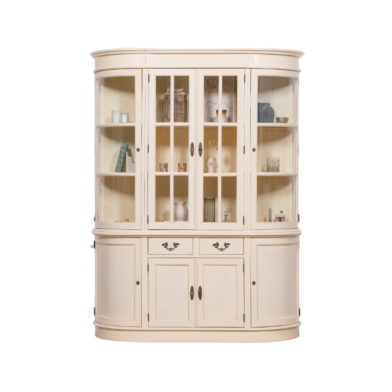 Handcrafted Large Vintage Cream Mahogany Dresser Display Cabinet - DBC03