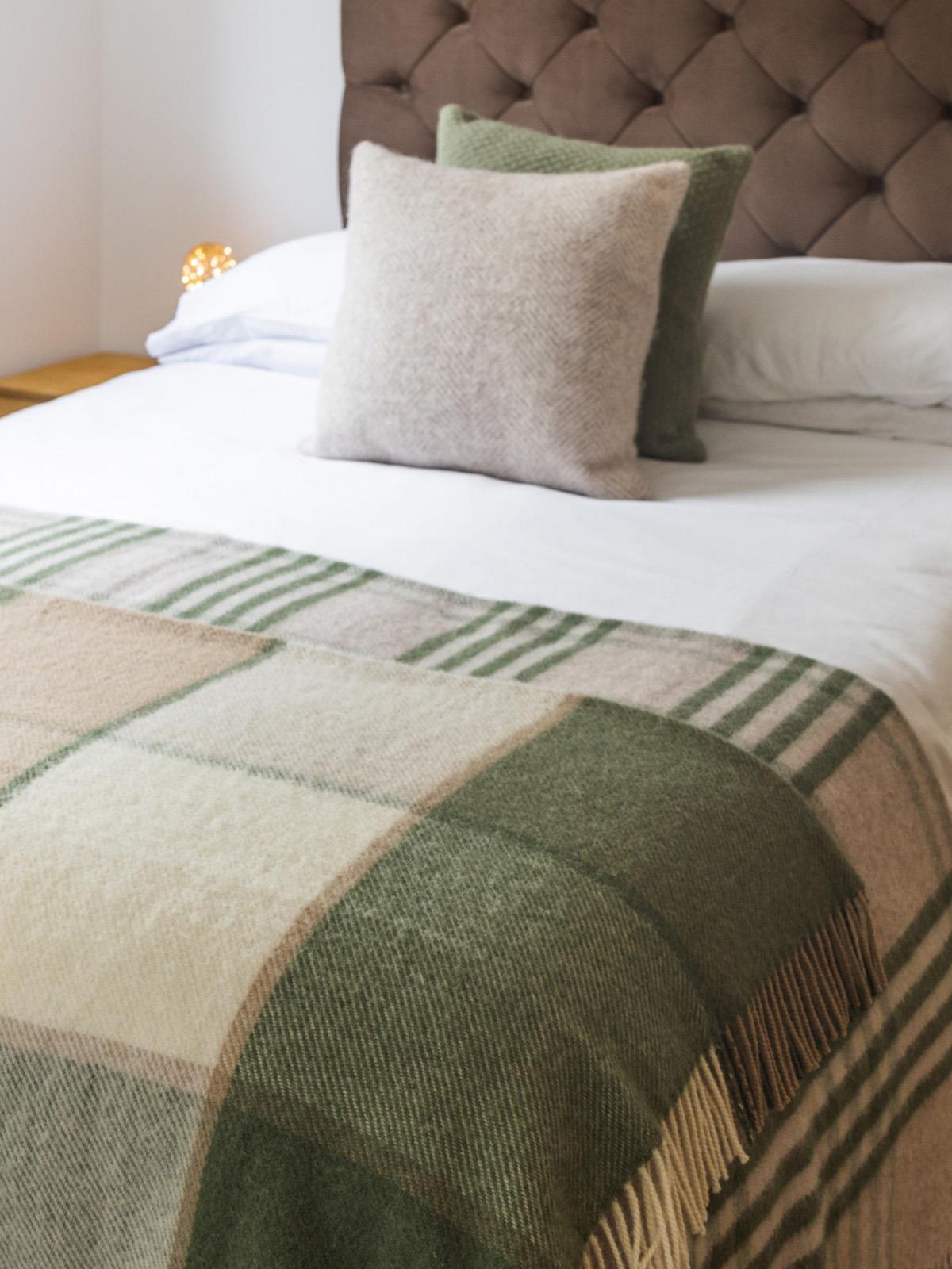 Block Check Pure New Wool Throw - Olive - White Bear Furnishings