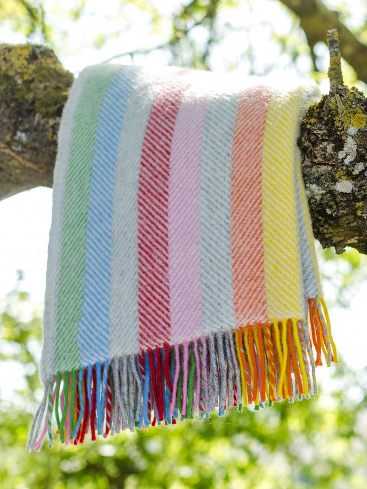 Stripe Pure New Wool Throw - Rainbow Grey - White Bear Furnishings