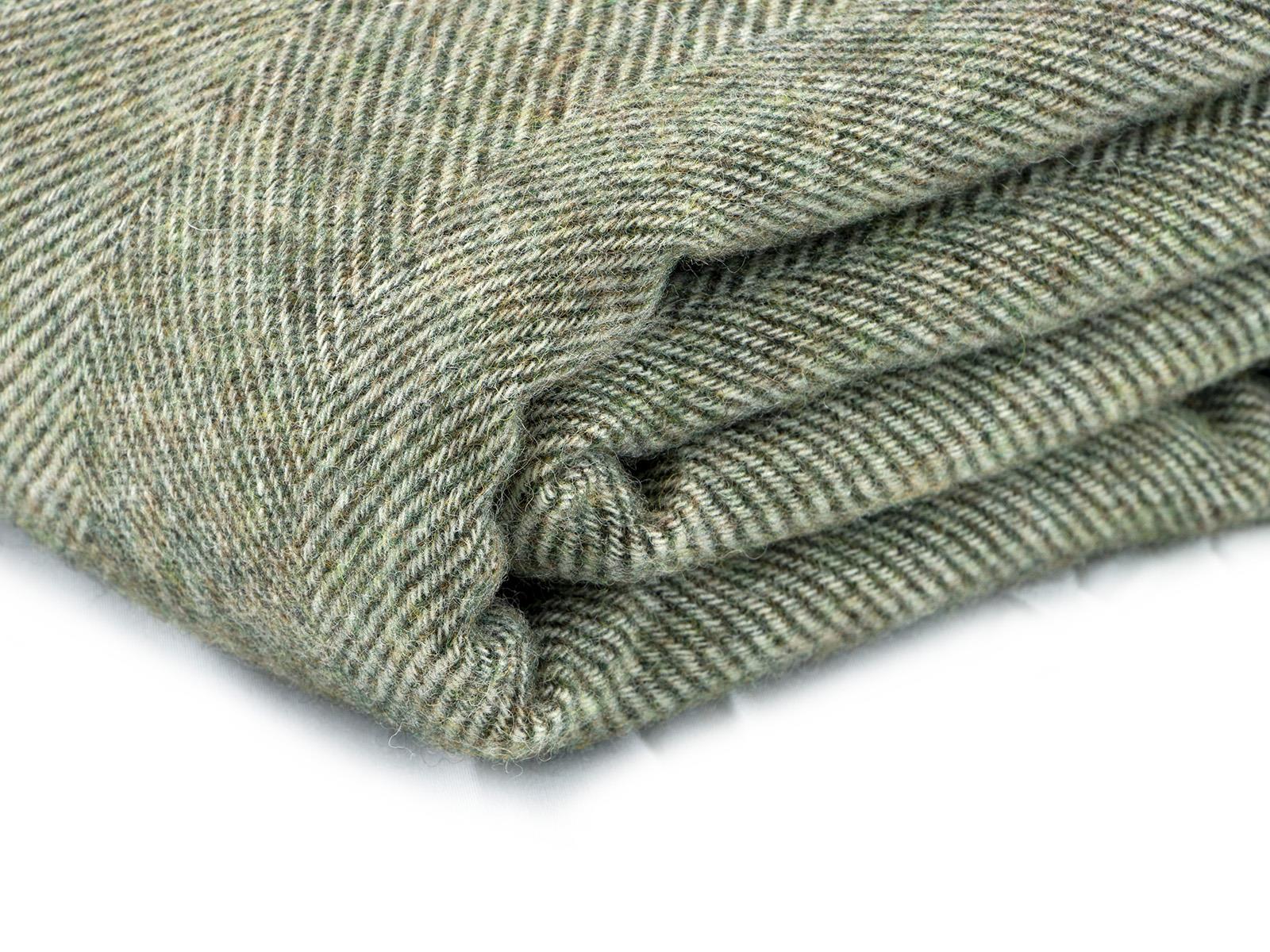 Herringbone Pure New Wool Blanket - Green - White Bear Furnishings