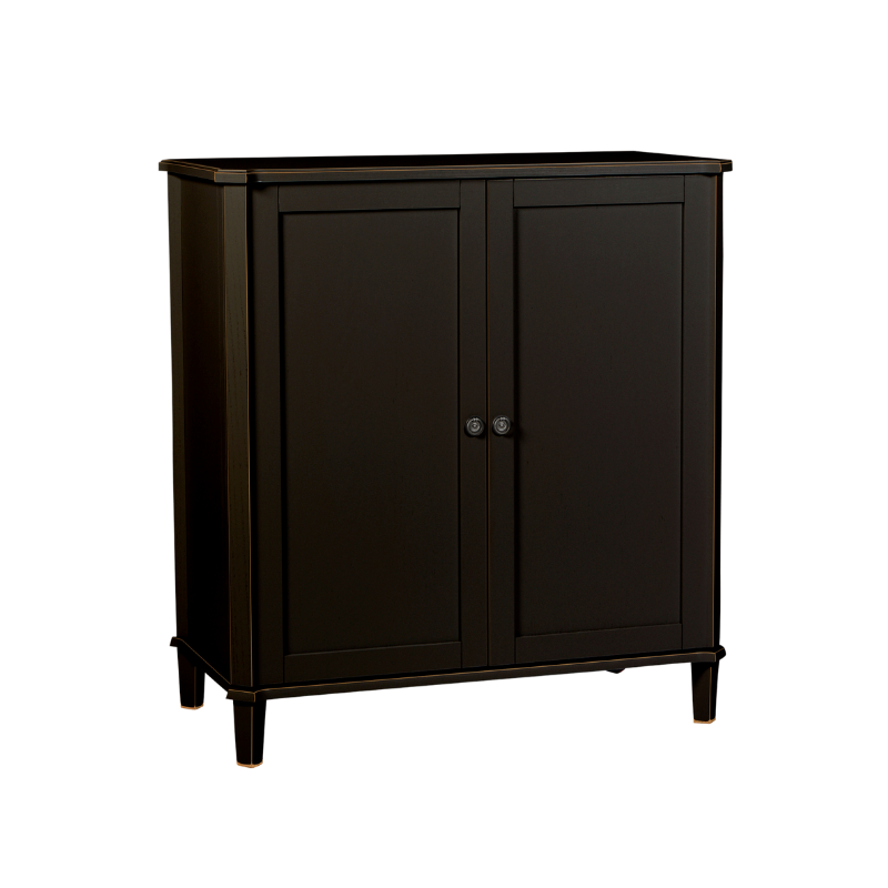 Black two-door drinks cabinet on a white background