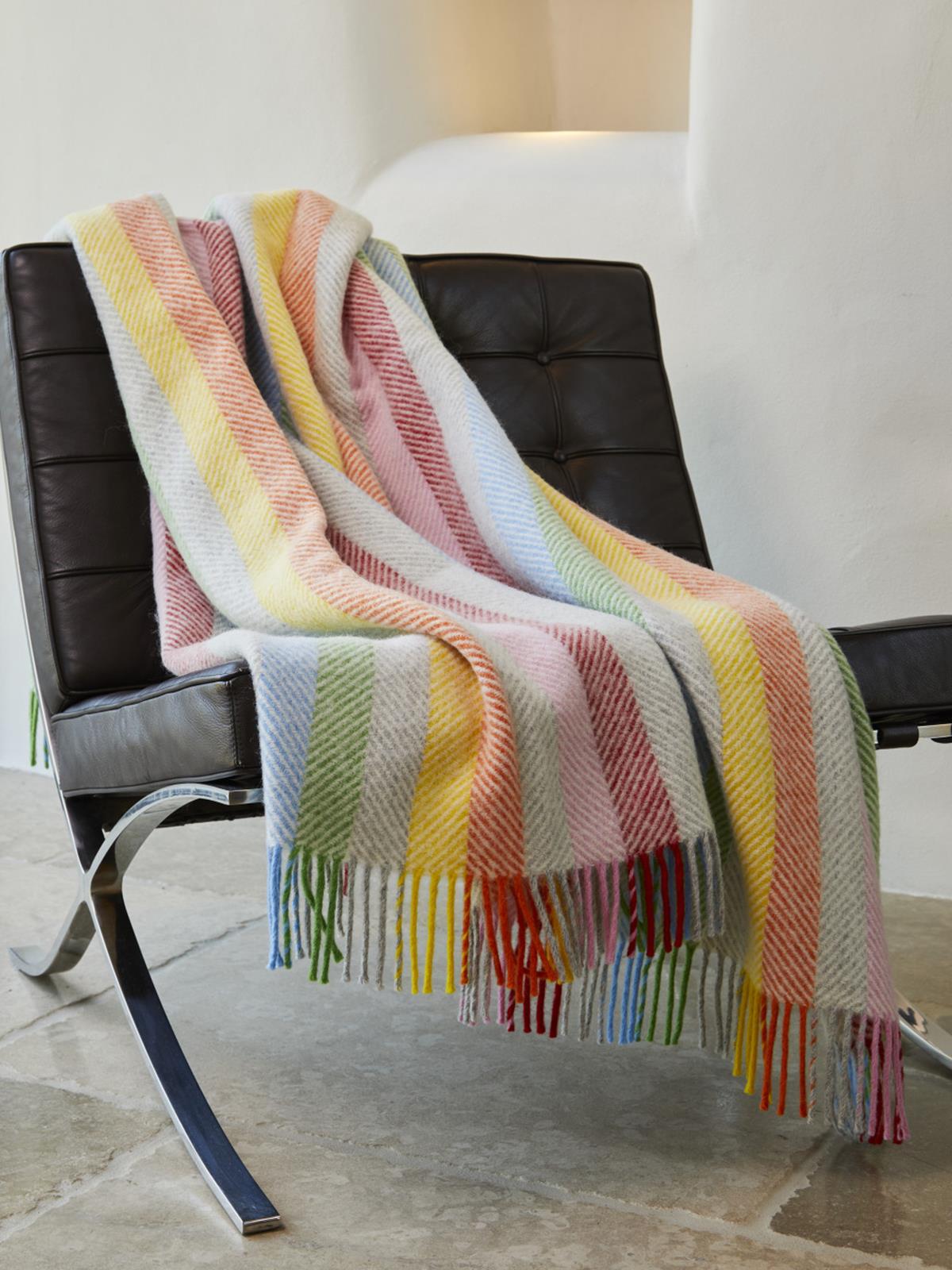 Stripe Pure New Wool Throw - Rainbow Grey - White Bear Furnishings