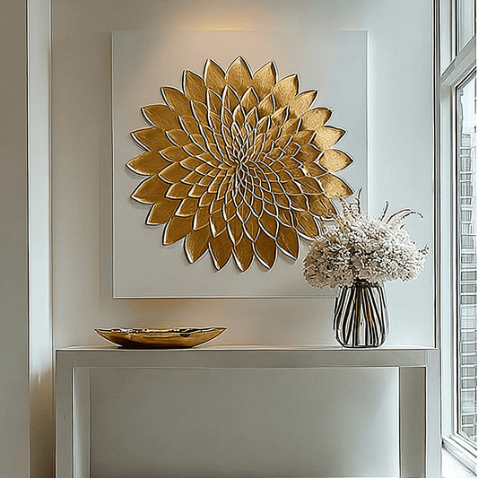 Emelia Gold Leaf & White Textured Canvas Wall Art - White Bear Furnishings