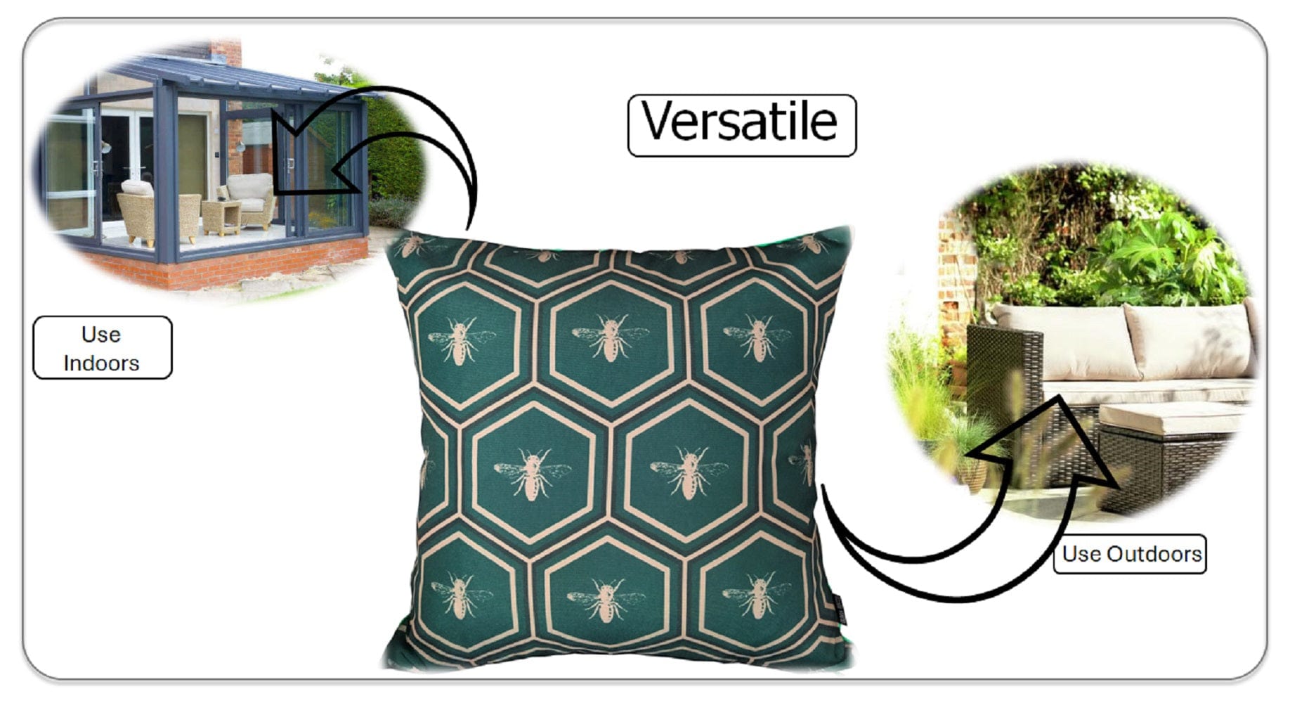 Emerald Bees Weather-Resistant Waterproof Outdoor Cushions for Patio Garden Sofa or Indoor Seating by OLIVIA ROCCO - White Bear Furnishings