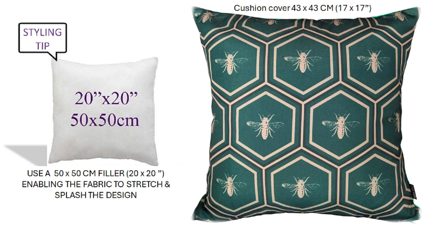 Emerald Bees Weather-Resistant Waterproof Outdoor Cushions for Patio Garden Sofa or Indoor Seating by OLIVIA ROCCO - White Bear Furnishings