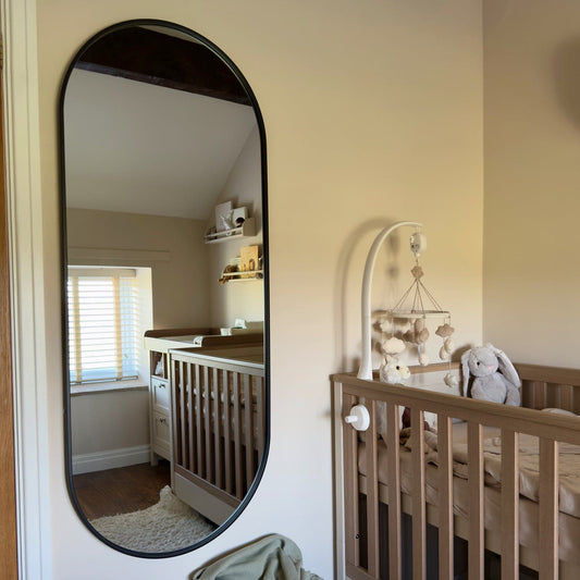 Emi - Full Length Black Metal Runway Oval Mirror - 150cm x 60cm - White Bear Furnishings