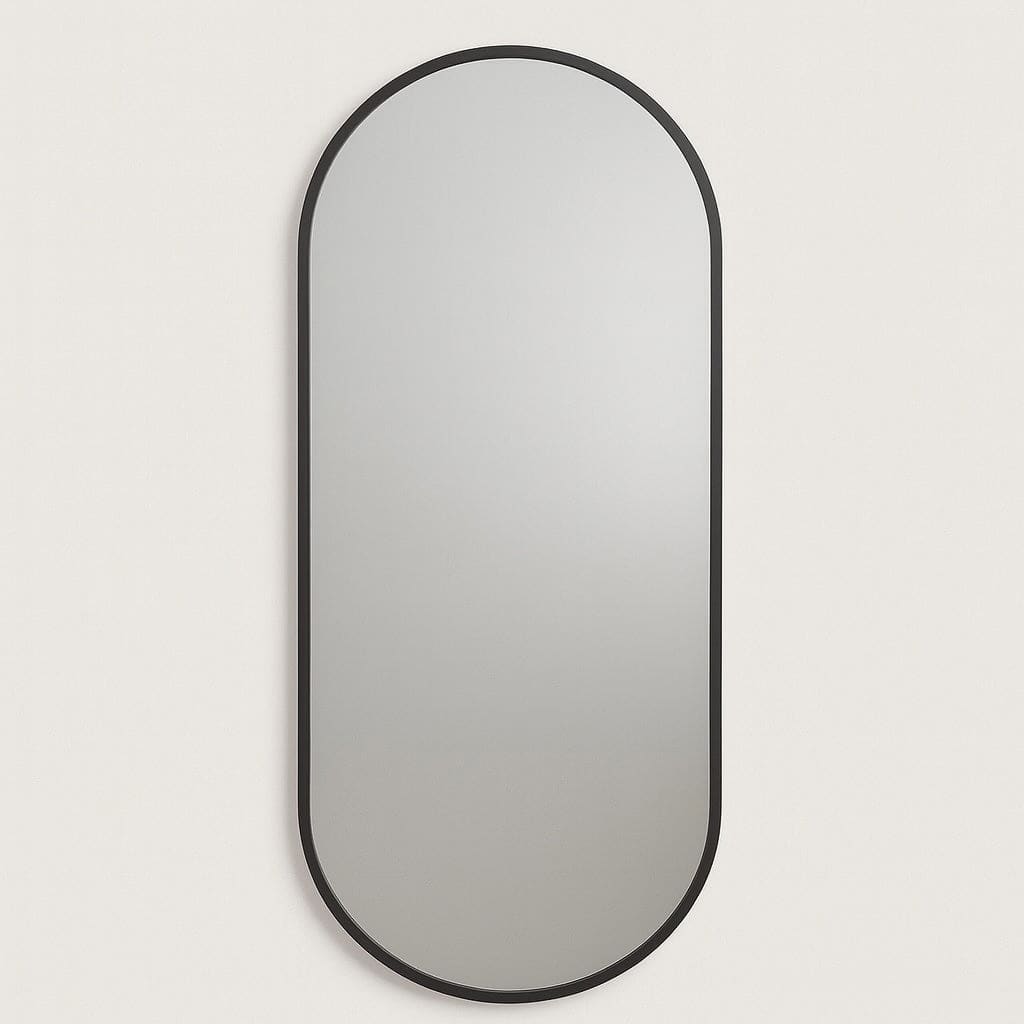 Emi - Full Length Black Metal Runway Oval Mirror - 180cm x 80cm - White Bear Furnishings
