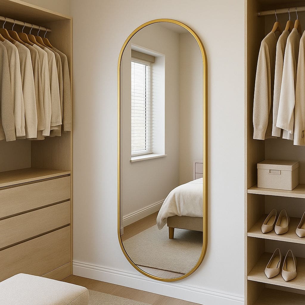 Emi - Full Length Gold Metal Runway Oval Mirror - 180cm x 80cm - White Bear Furnishings