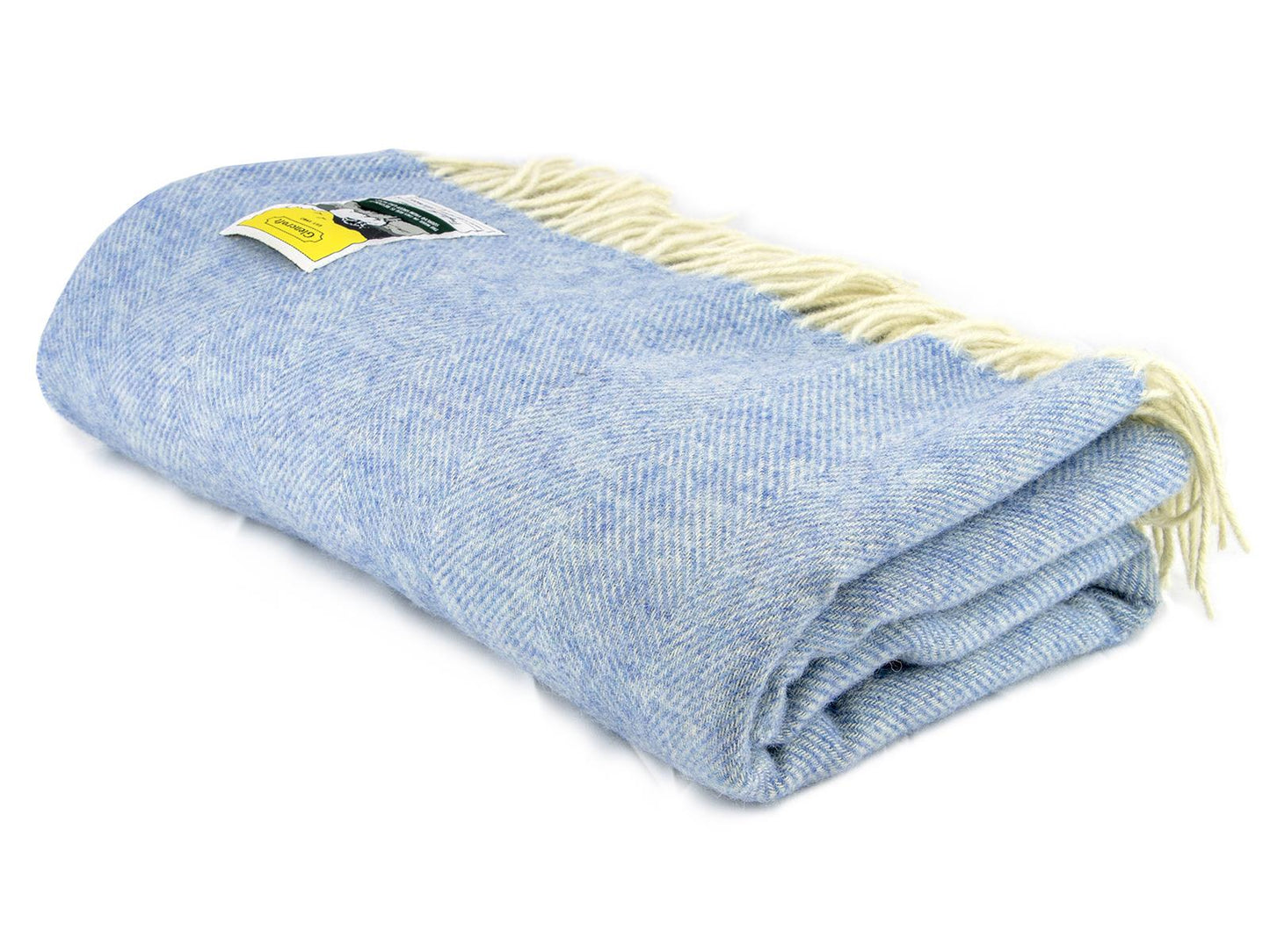 Herringbone Pure New Wool Blanket - Blue