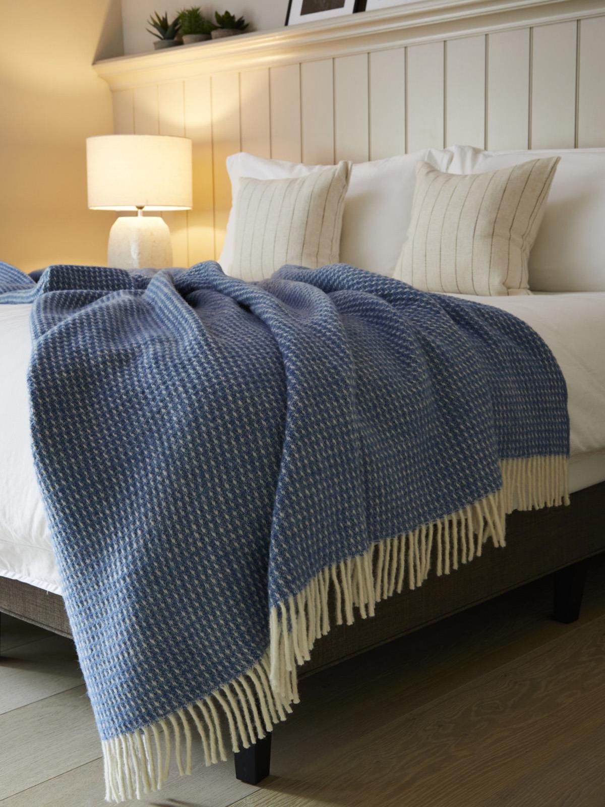 Waffle XL Pure New Wool Throw - Blue Jay - White Bear Furnishings