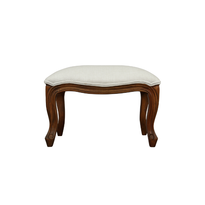 Wooden stool with a white cushion on a white background