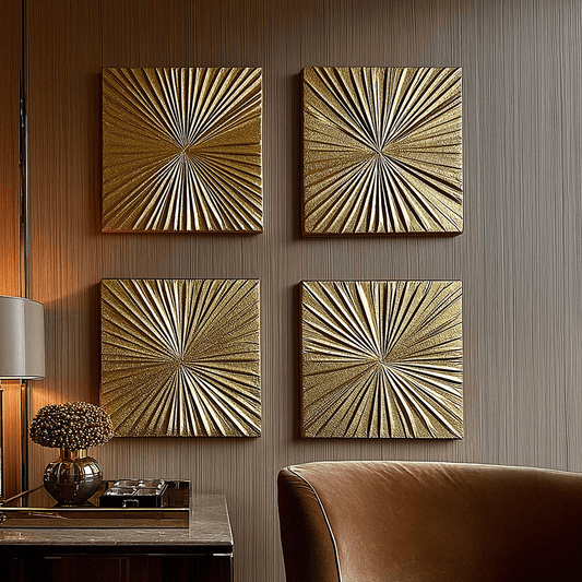 Gabriella Gold Textured Sunburst Wall Art - Set of 4 - White Bear Furnishings